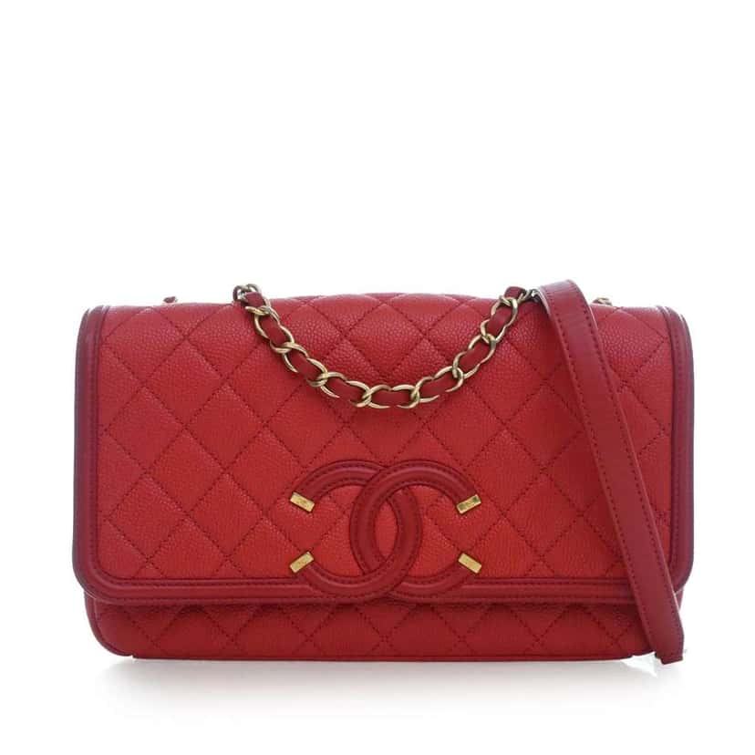 Chanel Medium Caviar CC Filigree Flap Red Leather Good condition - Front View