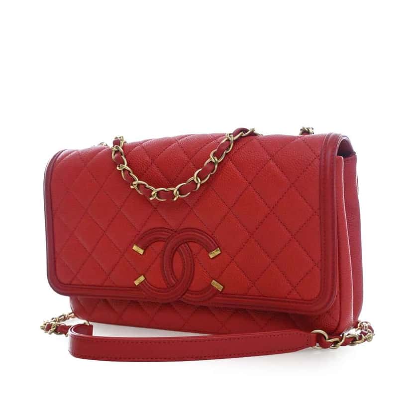 Chanel Medium Caviar CC Filigree Flap Red Leather Good condition - Back View