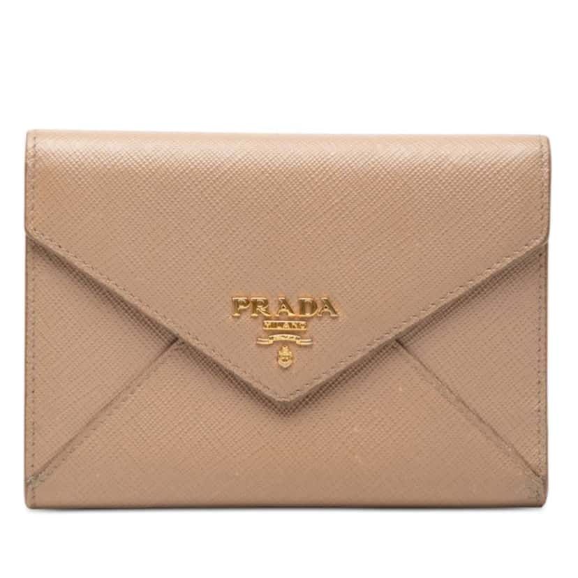 Prada Saffiano Trifold Envelope Wallet Beige Leather Good condition - Front View