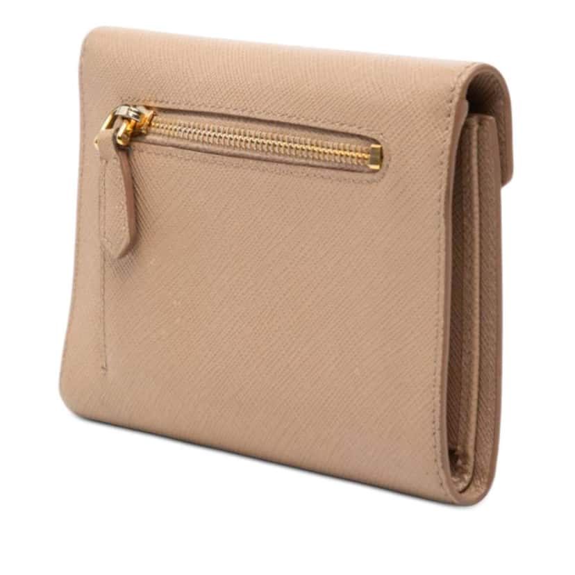 Prada Saffiano Trifold Envelope Wallet Beige Leather Good condition - Back View