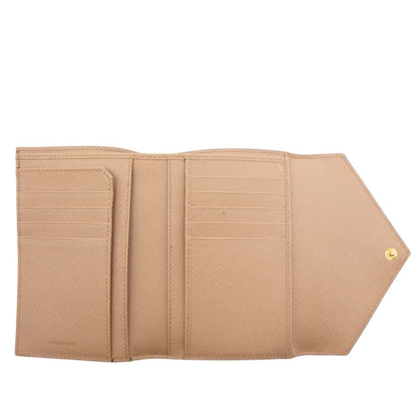 Prada Saffiano Trifold Envelope Wallet Beige Leather Good condition - Box View
