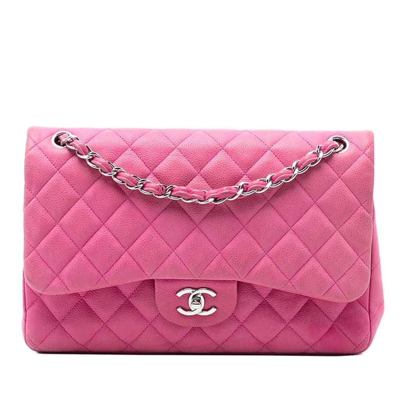 Chanel Jumbo Classic Caviar Double Flap Pink Leather Fair condition - Front View