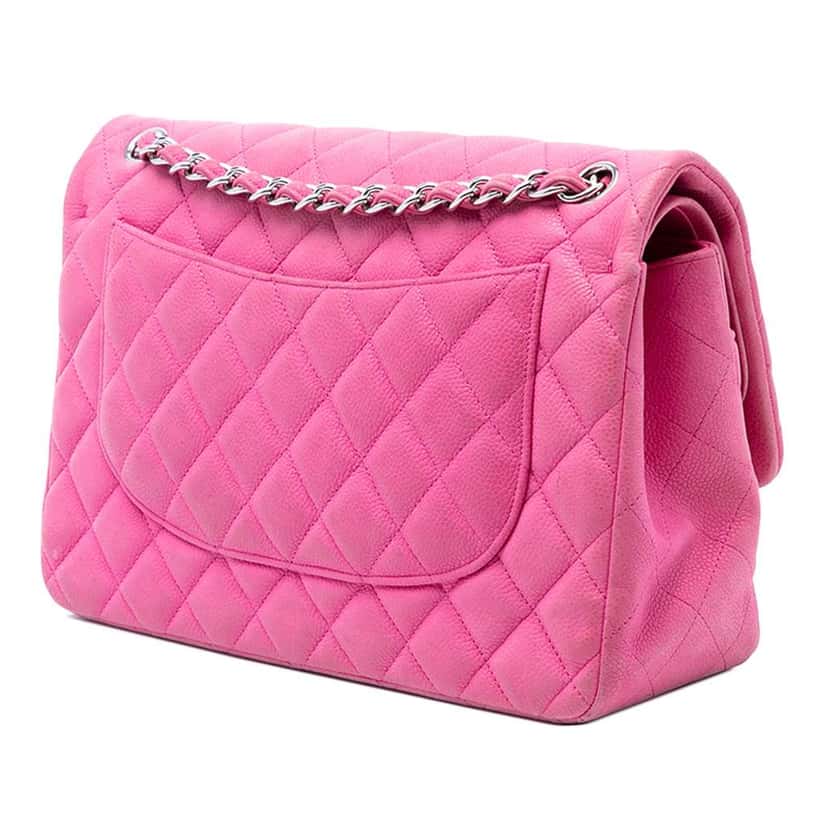 Chanel Jumbo Classic Caviar Double Flap Pink Leather Fair condition - Back View