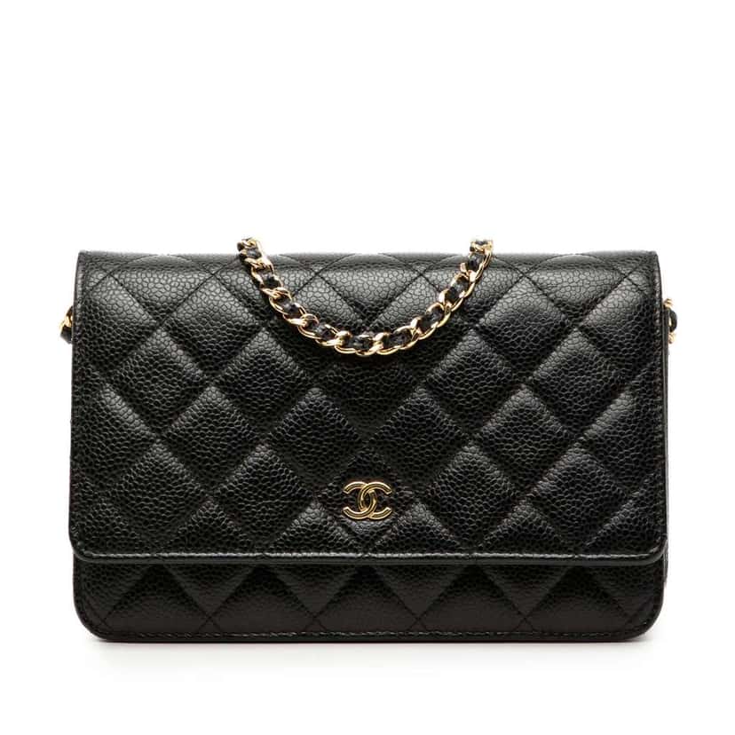Chanel CC Quilted Caviar Wallet on Chain Black Leather Good condition - Front View