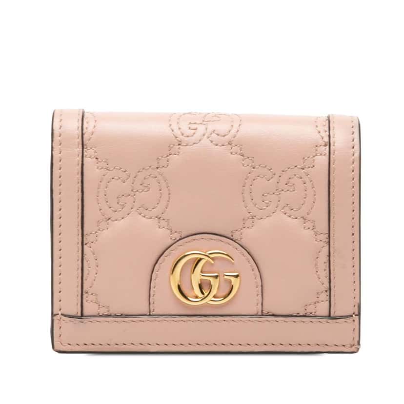 Gucci GG Matelasse Leather Card Case Wallet Pink Leather Good condition - Front View