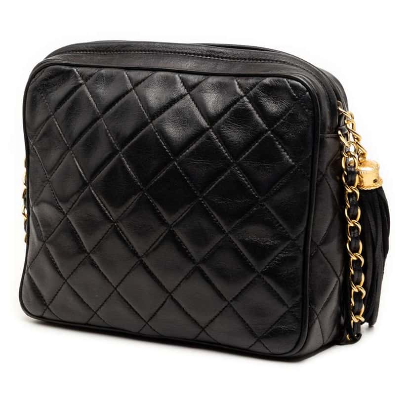 Chanel Mini CC Quilted Lambskin Tassel Camera Bag Black Leather Good condition - Back View