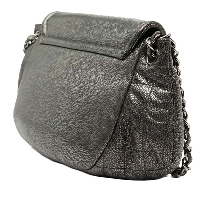 Chanel Large Metallic Caviar Half Moon Flap Grey Leather Good condition - Back View