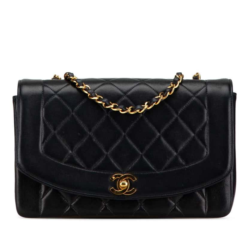Chanel Medium Lambskin Diana Flap Black Leather Good condition - Front View
