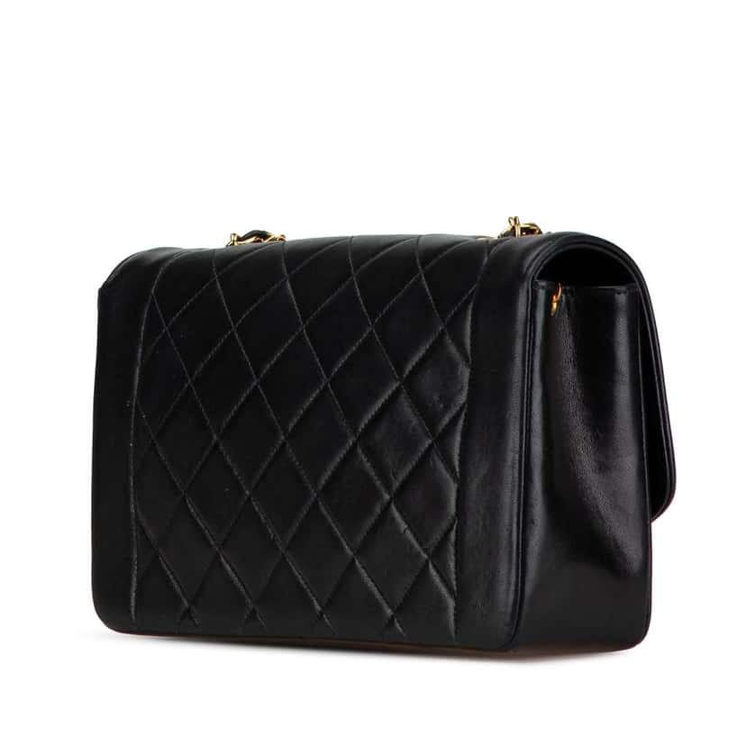 Chanel Medium Lambskin Diana Flap Black Leather Good condition - Back View