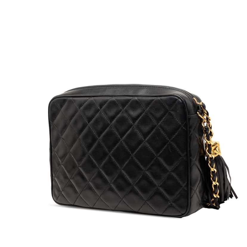 Chanel CC Quilted Lambskin Tassel Camera Bag Black Leather Good condition - Back View
