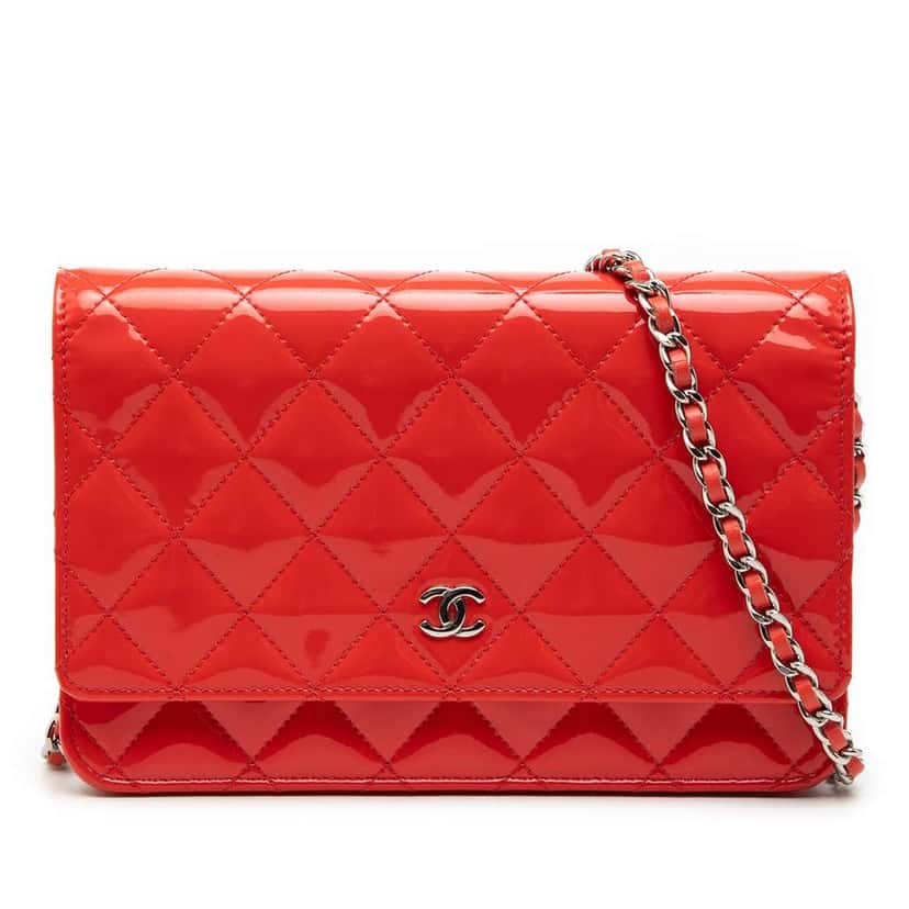 Chanel CC Patent Wallet on Chain Orange Leather Fair condition - Front View