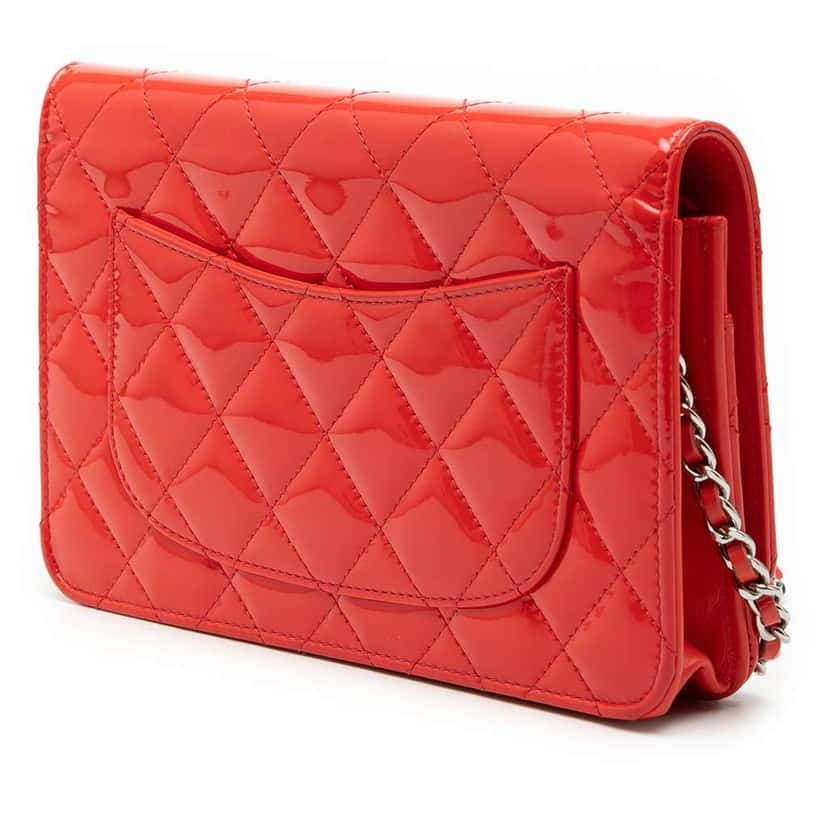 Chanel CC Patent Wallet on Chain Orange Leather Fair condition - Back View