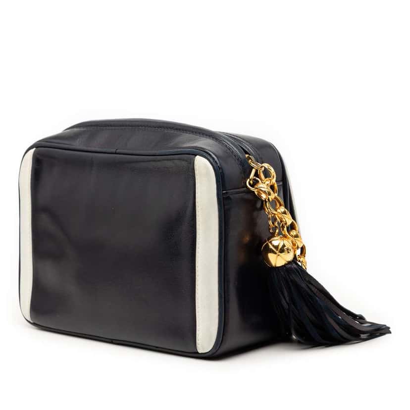 Chanel CC Lambskin Border Tassel Chain Camera Bag Blue Leather Good condition - Back View