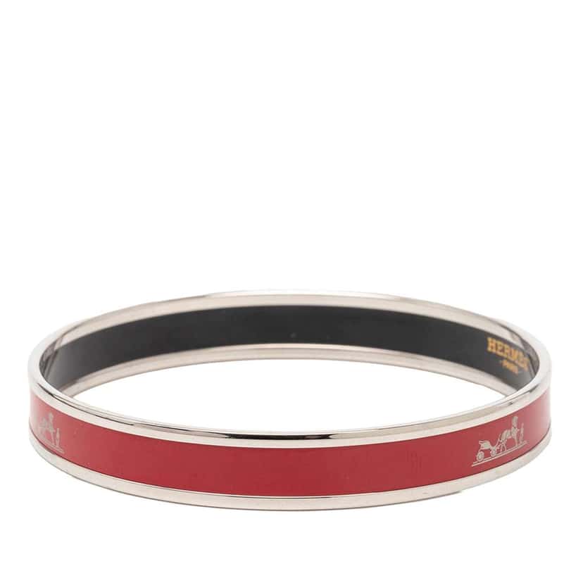 Hermès Narrow Caleche Enamel Bangle 70 Red Good condition - Back View