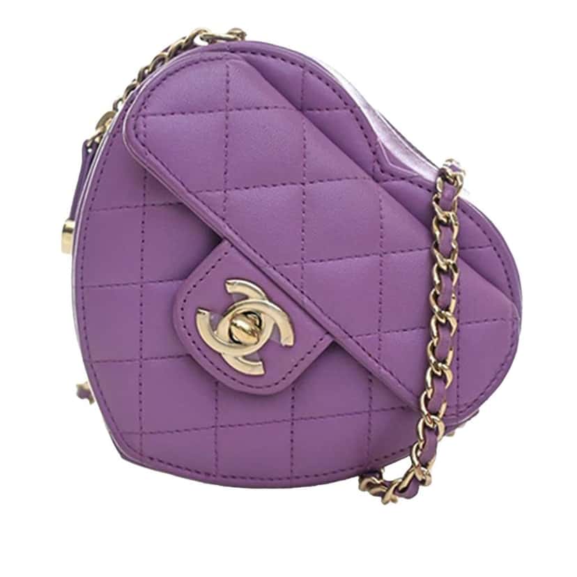Chanel Mini Lambskin CC in Love Heart Crossbody Purple Leather Good condition - Front View