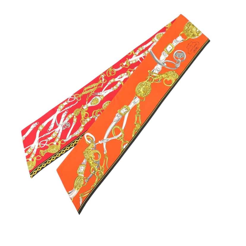 Hermès Maxi Brides de Gala Silk Twilly Scarf Orange Silk Good condition - Front View