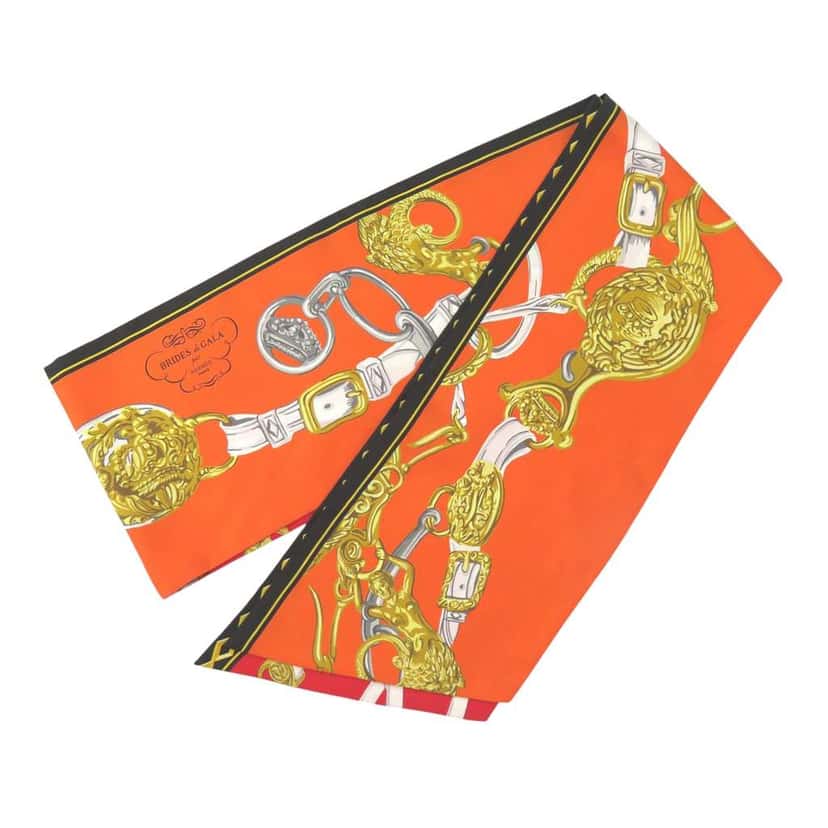 Hermès Maxi Brides de Gala Silk Twilly Scarf Orange Silk Good condition - Back View