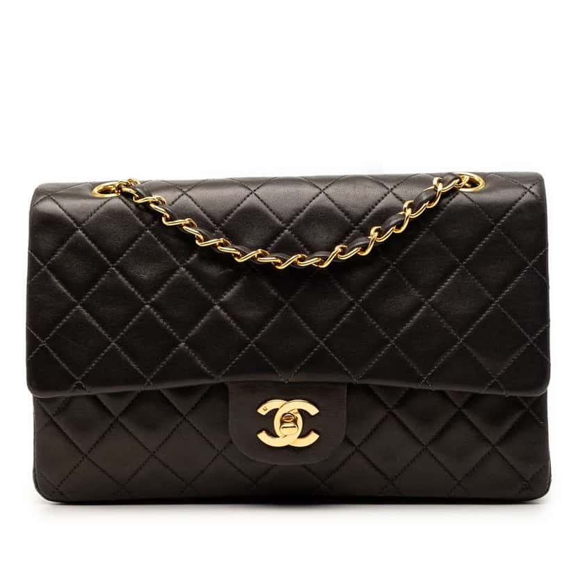 Chanel Medium Classic Lambskin Double Flap Black Leather Good condition - Front View
