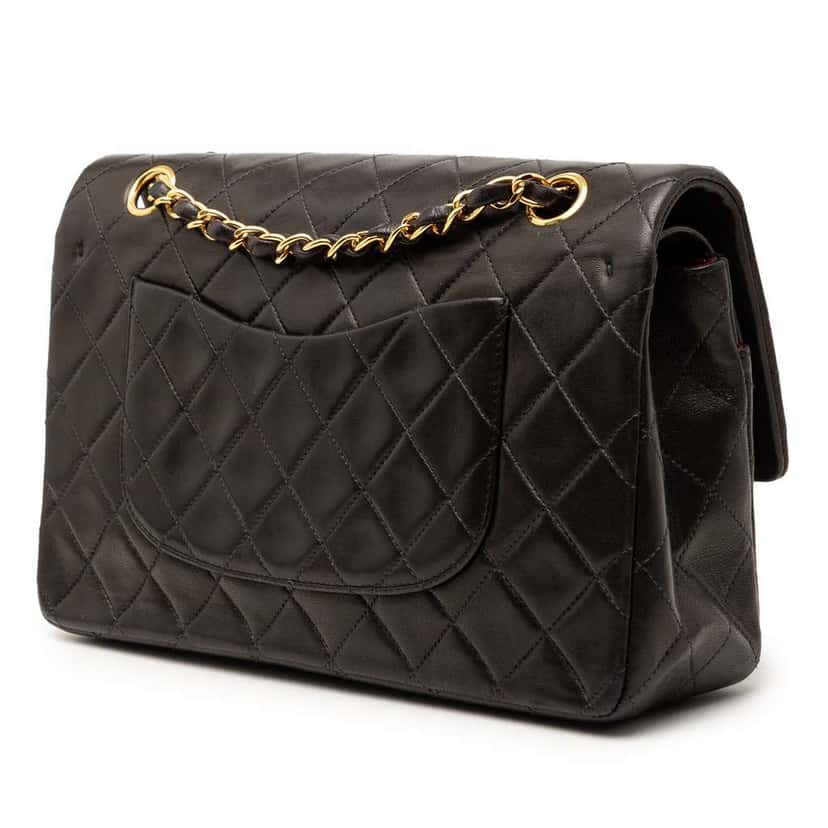 Chanel Medium Classic Lambskin Double Flap Black Leather Good condition - Back View