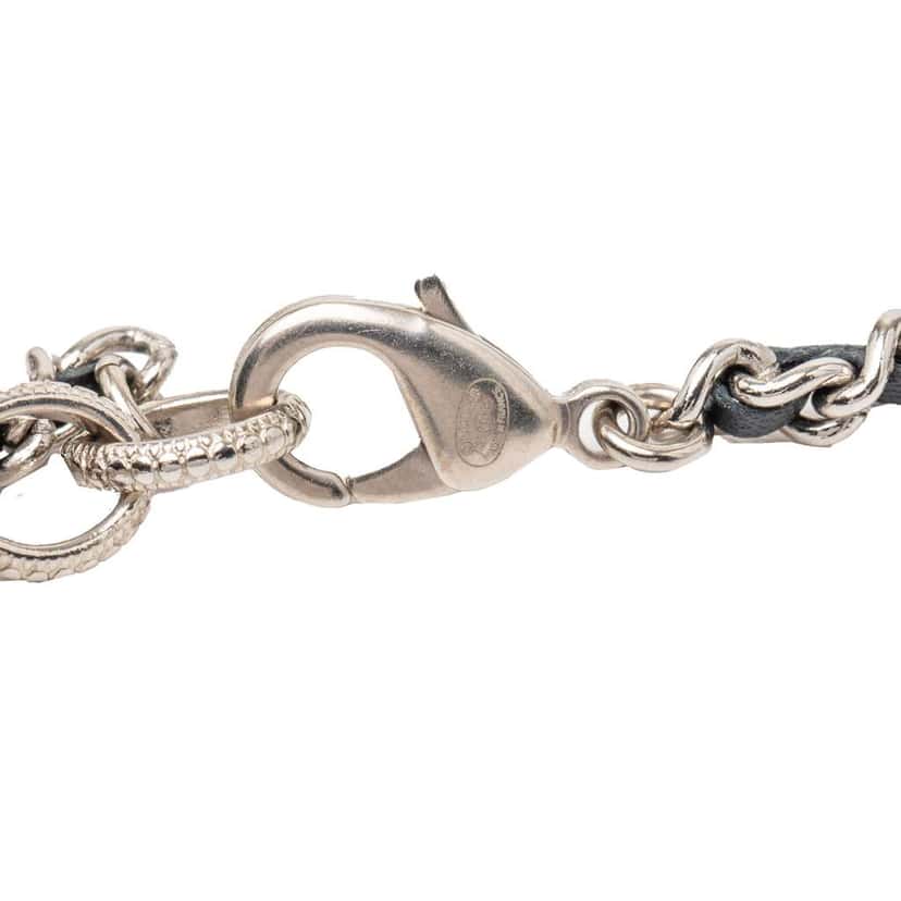 Chanel CC Silver Plated Lambskin Woven Resin Crystal Mirror Ball Pendant Necklace Silver Metal Good condition - Box View