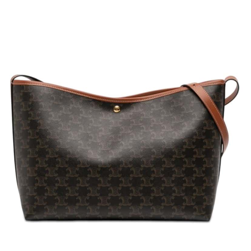 Celine Triomphe Coated Canvas and Calfskin Soft Shopper Bag Brown Canvas Good condition - Front View