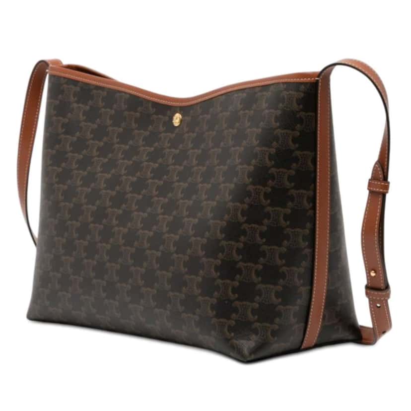 Celine Triomphe Coated Canvas and Calfskin Soft Shopper Bag Brown Canvas Good condition - Back View