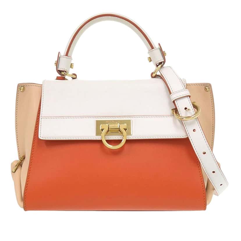 Salvatore Ferragamo Small Tricolor Leather Gancini Sofia Satchel Orange Leather Good condition - Front View
