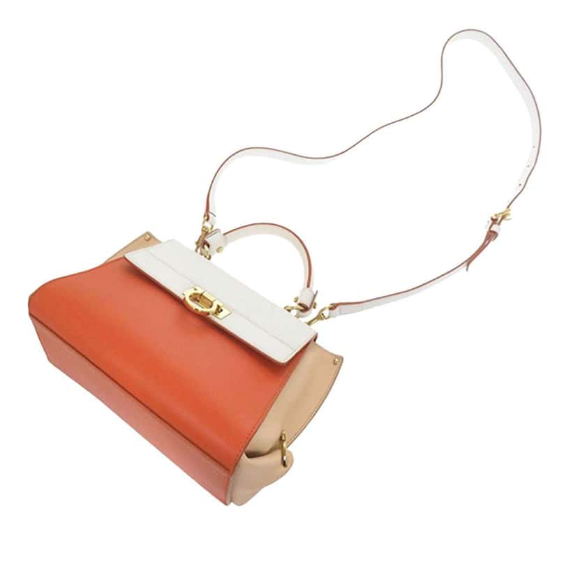 Salvatore Ferragamo Small Tricolor Leather Gancini Sofia Satchel Orange Leather Good condition - Back View