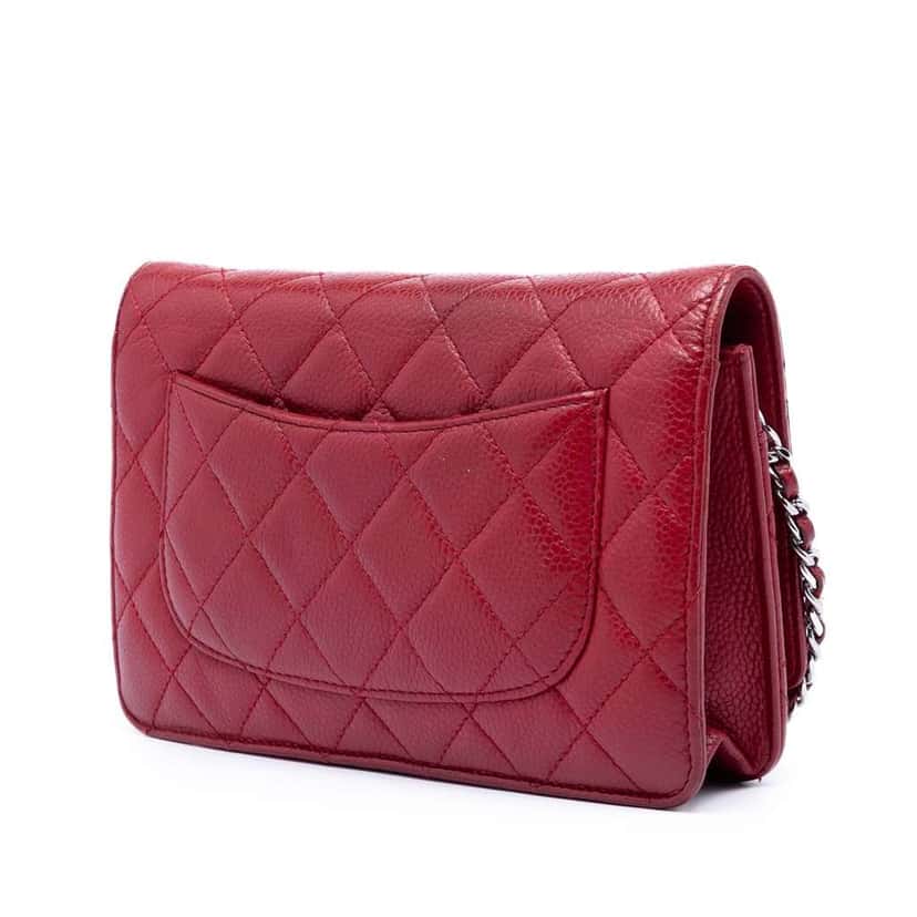 Chanel CC Quilted Caviar Wallet on Chain Red Leather Good condition - Back View