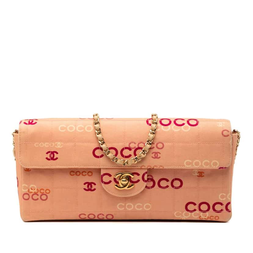 Chanel CC Chocolate Bar Canvas Logo East West Flap Pink Canvas Fair condition - Front View