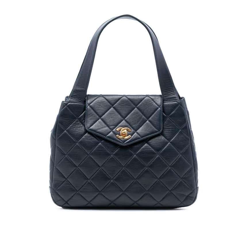Chanel CC Quilted Lambskin Flap Tote Blue Leather Good condition - Front View