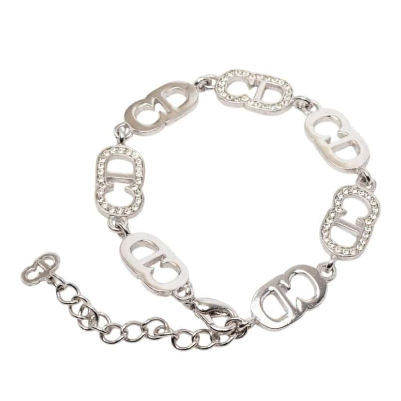 Dior Silver Plated Rhinestone CD Logo Link Bracelet Silver Metal Good condition - Inside View