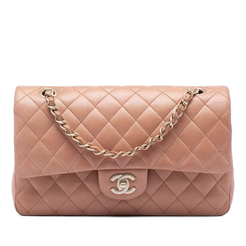 Chanel Medium Classic Lambskin Double Flap Brown Leather Good condition - Front View