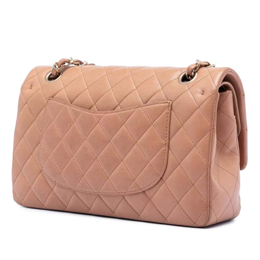 Chanel Medium Classic Lambskin Double Flap Brown Leather Good condition - Back View