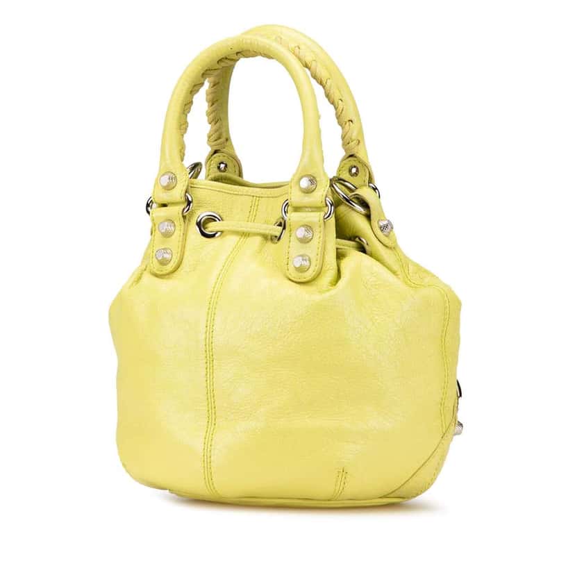 Balenciaga Lambskin Motocross Giant 12 Pompon Bag Yellow Leather Good condition - Back View