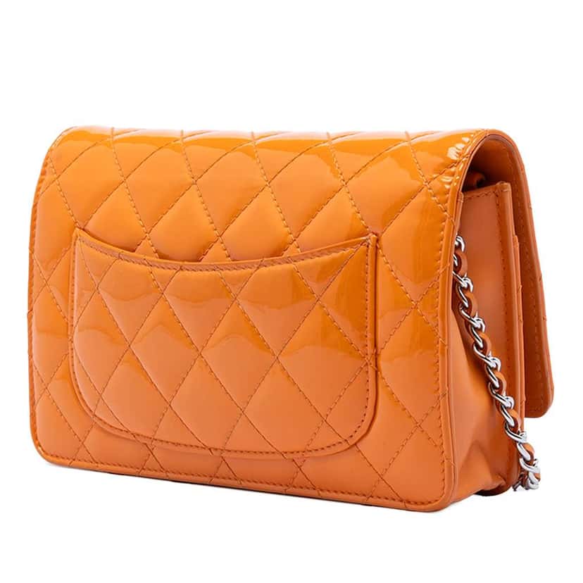 Chanel CC Quilted Patent Wallet on Chain Orange Leather Good condition - Back View