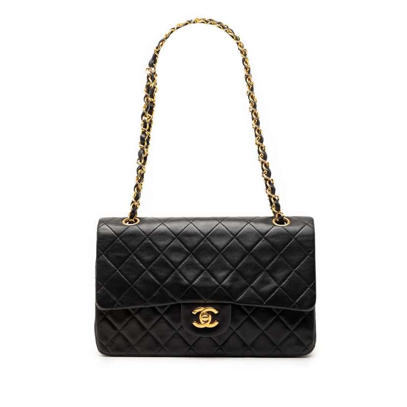 Chanel Medium Classic Lambskin Double Flap Black Leather Good condition - Front View