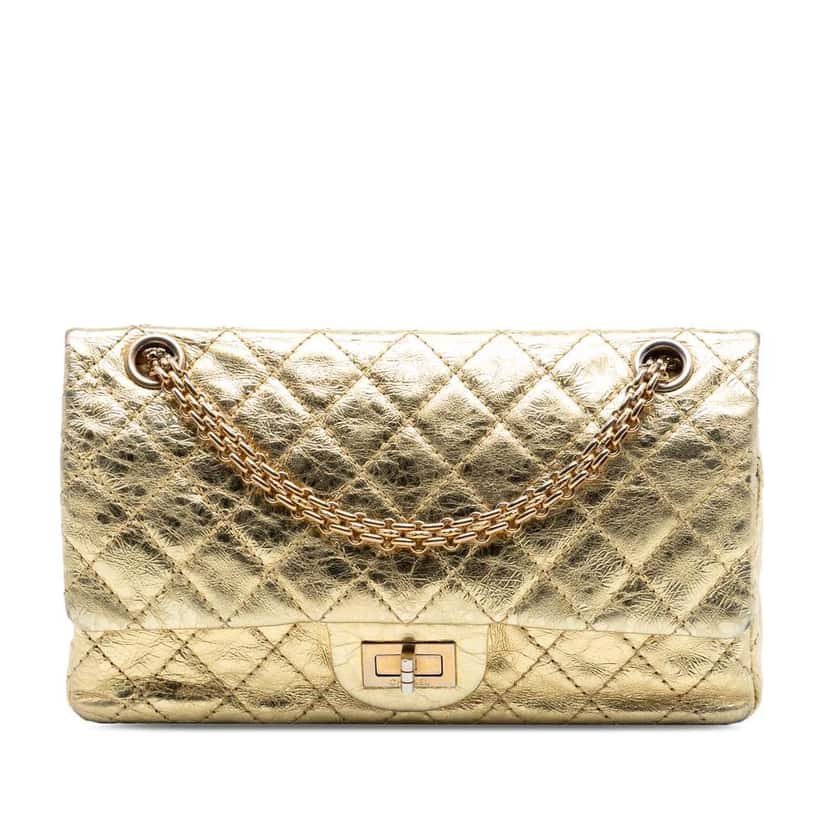 Chanel Quilted Metallic Aged Calfskin Reissue 2.55 Double Flap 225 Gold Leather Good condition - Front View