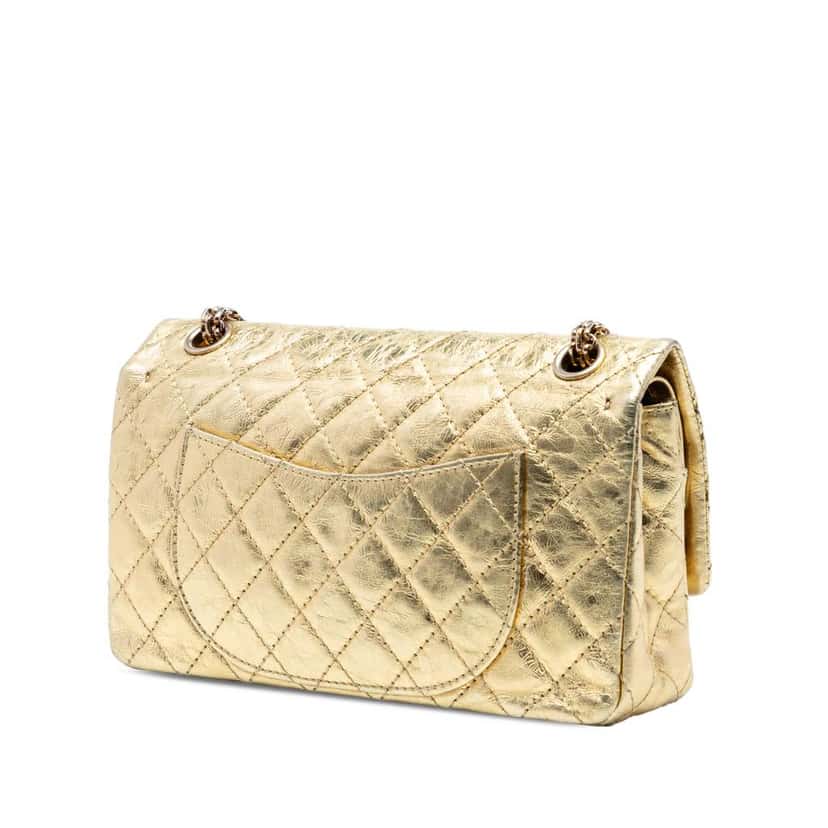 Chanel Quilted Metallic Aged Calfskin Reissue 2.55 Double Flap 225 Gold Leather Good condition - Back View