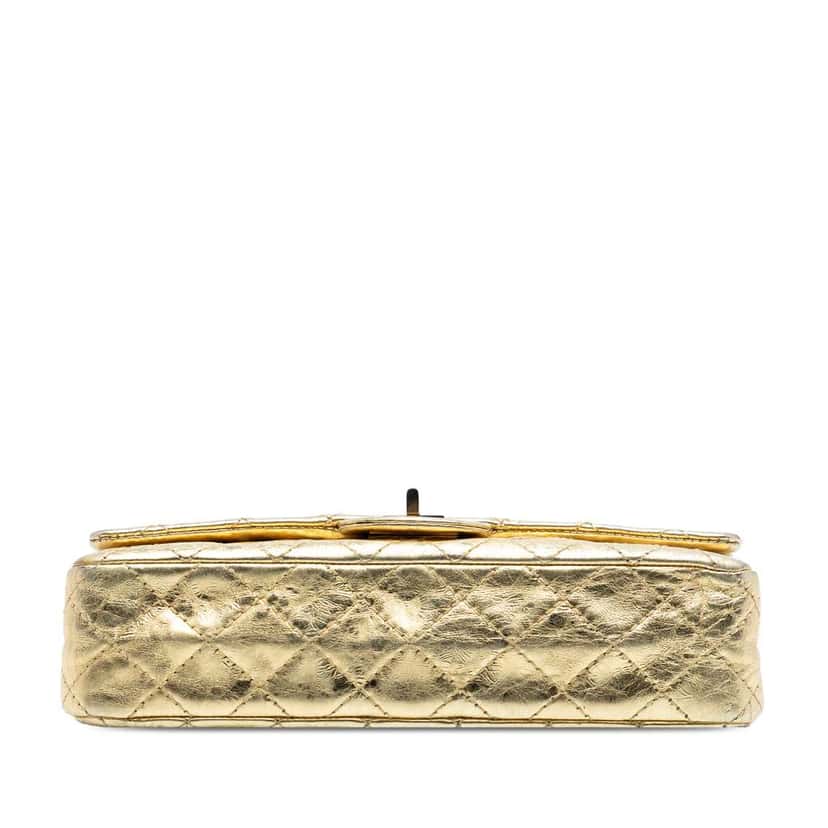 Chanel Quilted Metallic Aged Calfskin Reissue 2.55 Double Flap 225 Gold Leather Good condition - Inside View