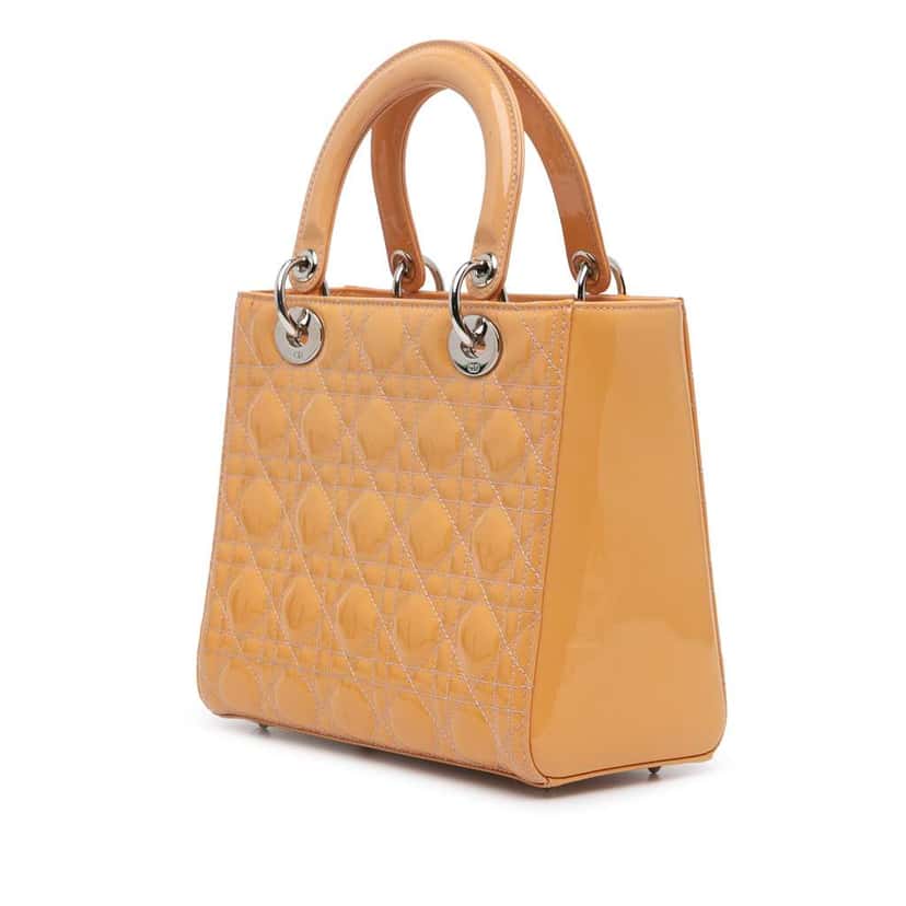 Dior Medium Patent Cannage Lady Dior Brown Leather Good condition - Back View