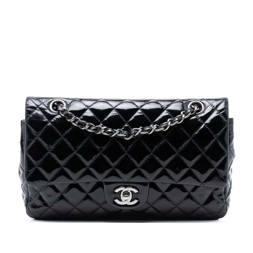 Chanel Medium Classic Patent Double Flap Black Leather Good condition - Front View