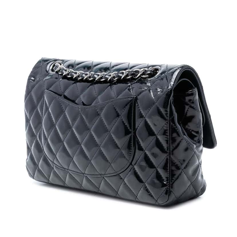 Chanel Medium Classic Patent Double Flap Black Leather Good condition - Back View