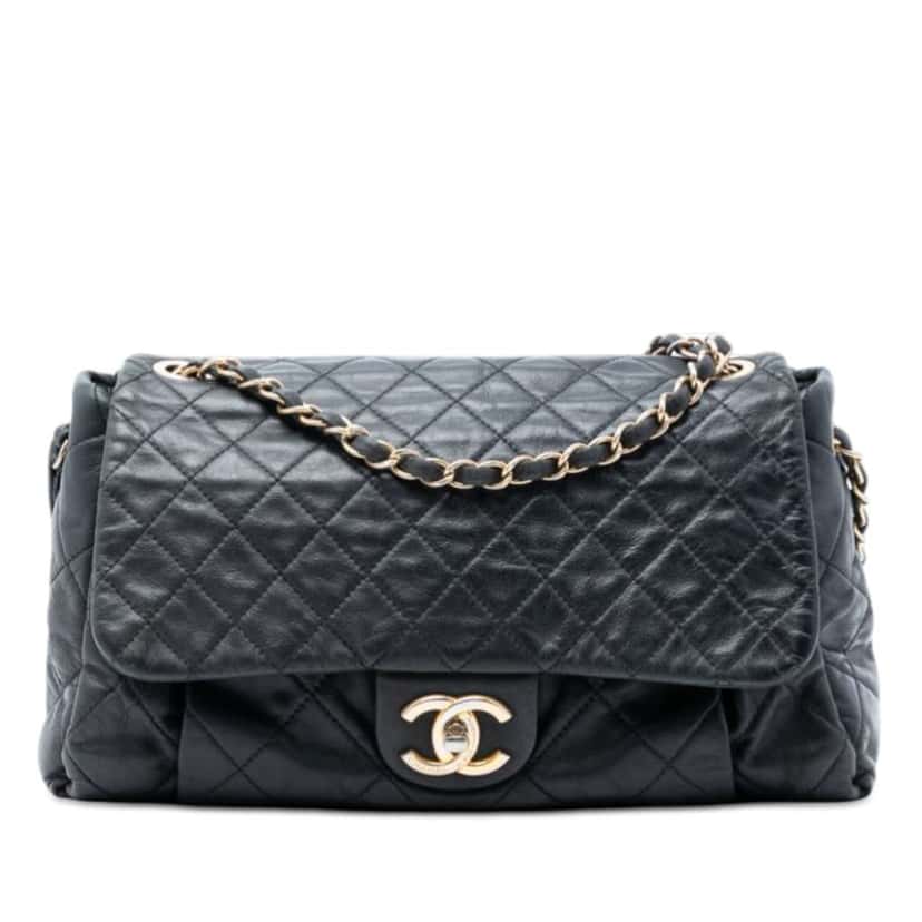 Chanel Large Aged Calfskin Chic Quilt Flap Black Leather Good condition - Front View