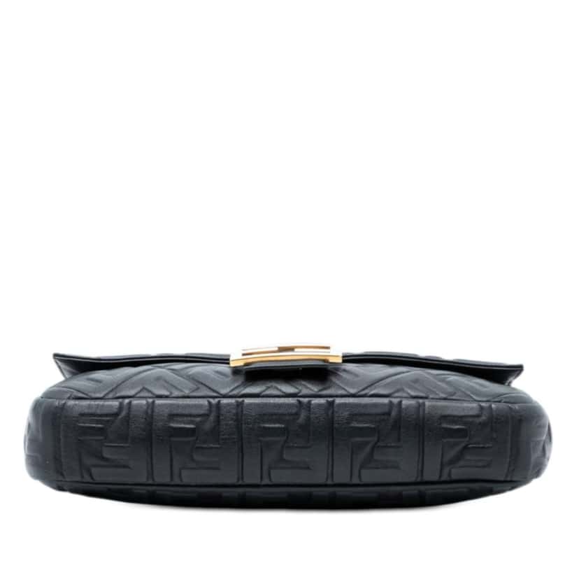 Fendi Large Zucca Embossed Leather Baguette Satchel Black Leather Good condition - Inside View