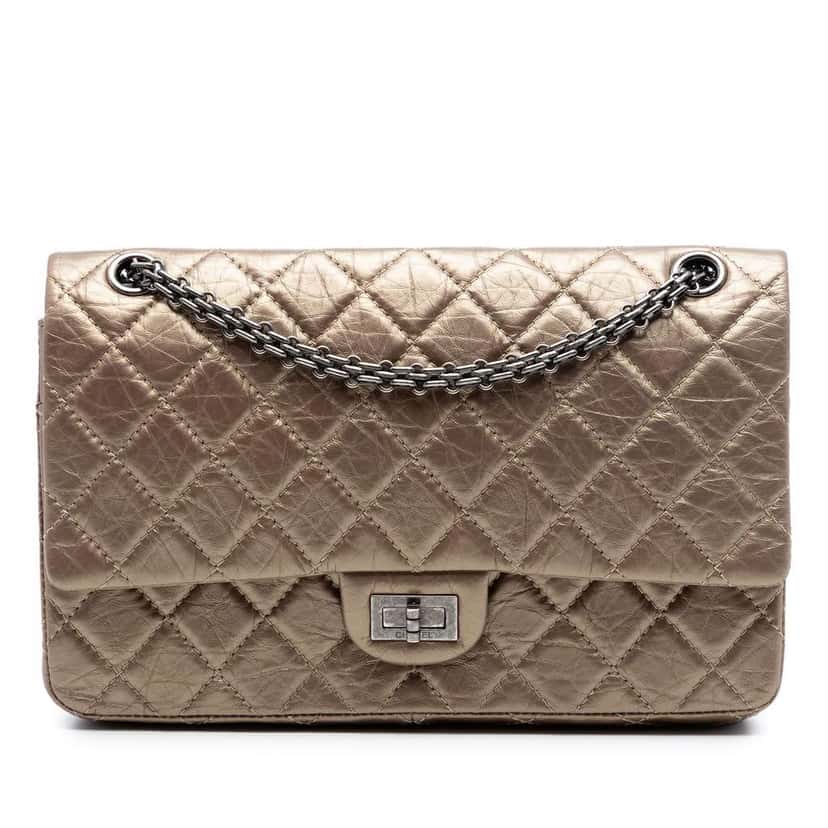 Chanel Quilted Metallic Aged Calfskin Reissue 2.55 Double Flap Bag 226 Brown Leather Good condition - Front View