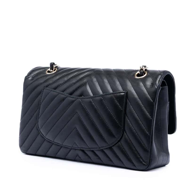 Chanel Medium Classic Chevron Lambskin Double Flap Black Leather Good condition - Back View