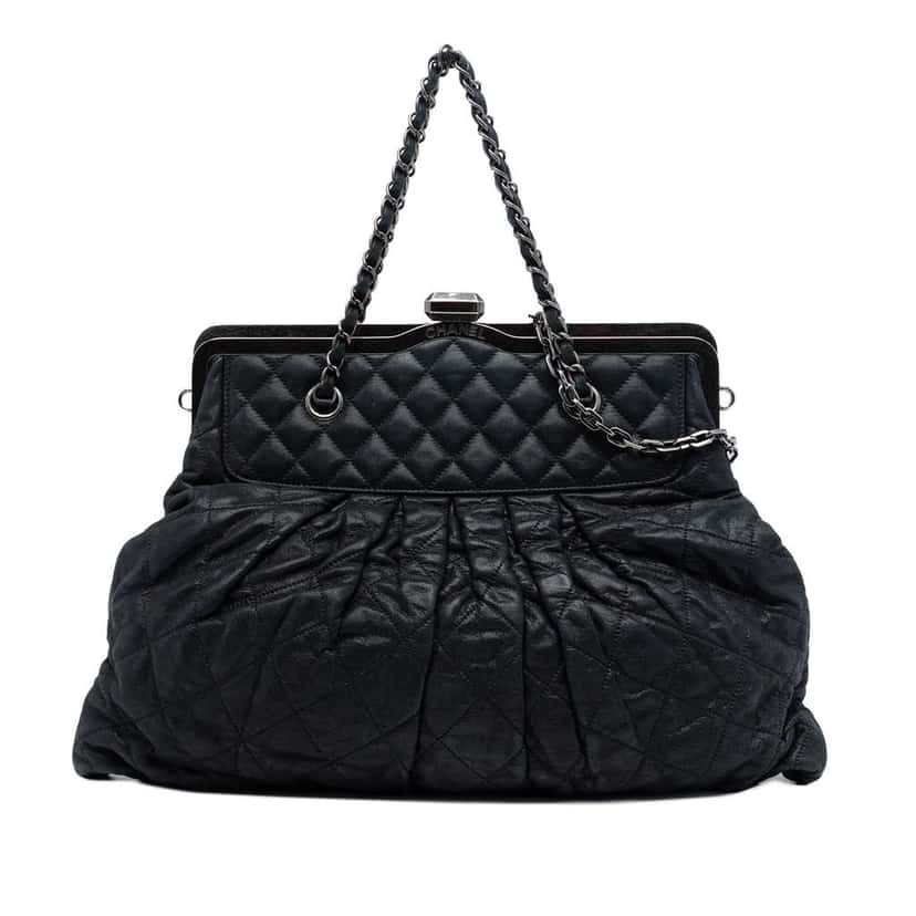 Chanel Iridescent Quilted Calfskin Chic Frame Satchel Black Leather Good condition - Front View