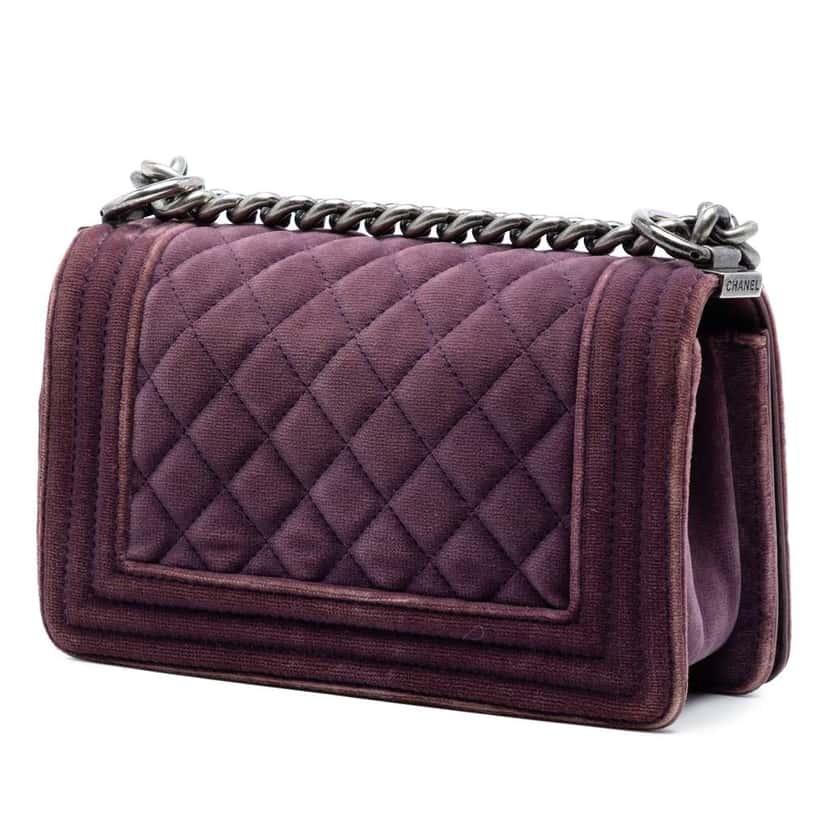 Chanel Small Quilted Velvet Boy Flap Purple Velvet Good condition - Back View