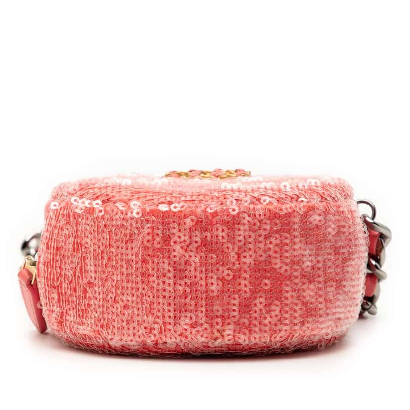 Chanel Sequin Lambskin 19 Round Clutch With Chain Pink Leather Good condition - Inside View